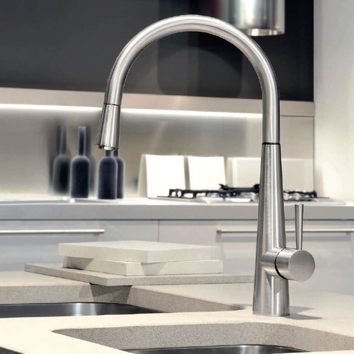 Immagine di Gessi JUST miscelatore monocomando, con canna girevole e doccetta estraibile, finitura cromo 20577#031