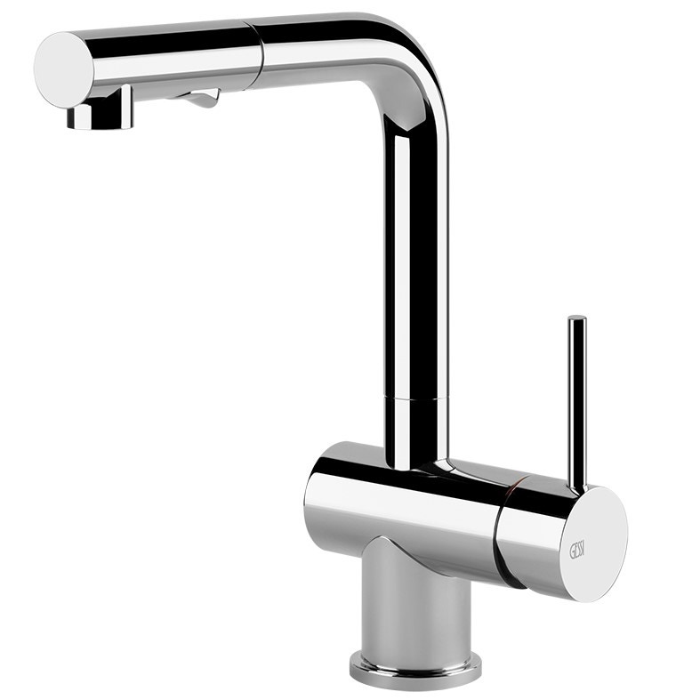 Immagine di Gessi OXYGENE miscelatore monocomando, con canna girevole e doccetta estraibile doppio getto, finitura cromo 50203#031