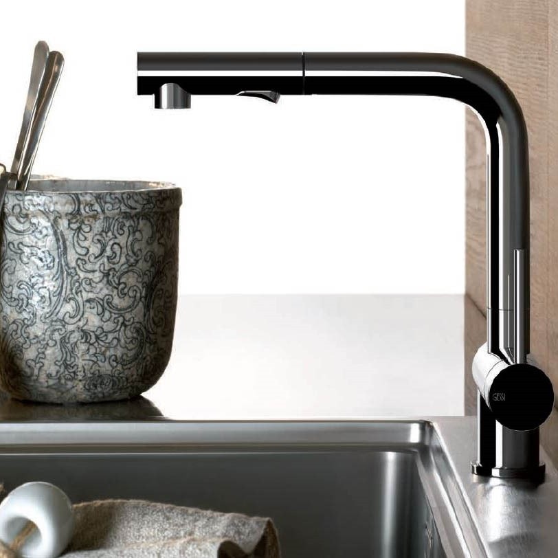 Immagine di Gessi OXYGENE miscelatore monocomando, con canna girevole e doccetta estraibile doppio getto, finitura finox 50203#149