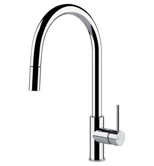 Immagine di Gessi HELIUM miscelatore monocomando, con canna girevole e doccetta estraibile mono getto, finitura finox 20573#149