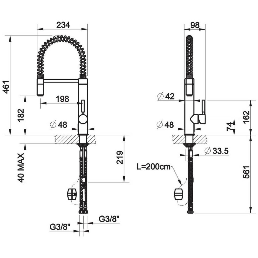 Immagine di Gessi OXYGENE CUCINA H.Y. miscelatore semi-pro monocomando con canna girevole monogetto e doccetta estraibile finitura cromo 29801#031