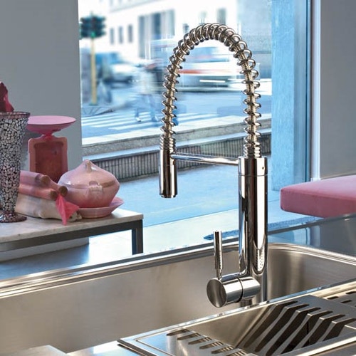 Immagine di Gessi OXYGENE CUCINA H.Y. miscelatore semi-pro monocomando con canna girevole monogetto e doccetta estraibile finitura cromo 29801#031