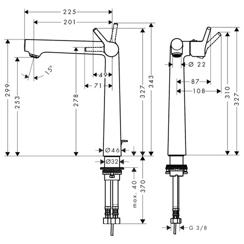 Immagine di Hansgrohe TALIS S miscelatore monocomando lavabo 250, da catino, con scarico, finitura cromo 72115000