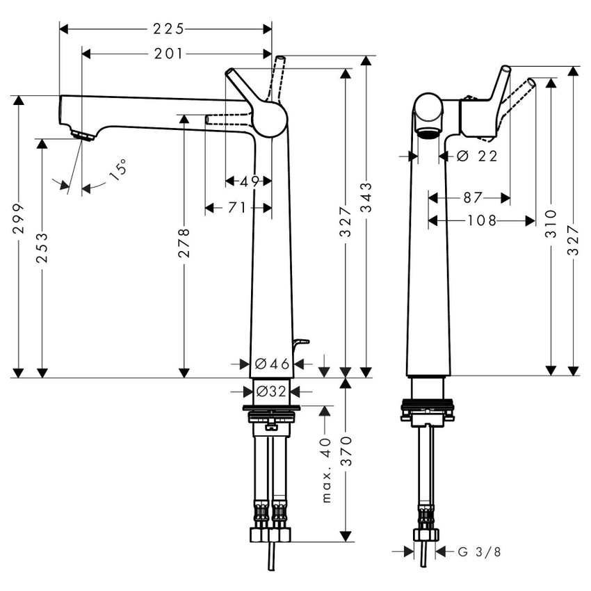 Immagine di Hansgrohe TALIS S miscelatore monocomando lavabo 250, da catino, con scarico, finitura cromo 72115000