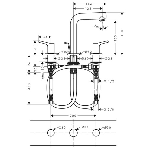 Immagine di Hansgrohe TALIS S rubinetteria 3 fori lavabo con scarico finitura cromo 72130000
