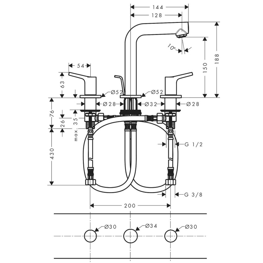 Immagine di Hansgrohe TALIS S rubinetteria 3 fori lavabo con scarico finitura cromo 72130000