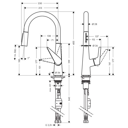 Immagine di Hansgrohe TALIS S miscelatore cucina 200, con doccetta estraibile, finitura cromo 72813000