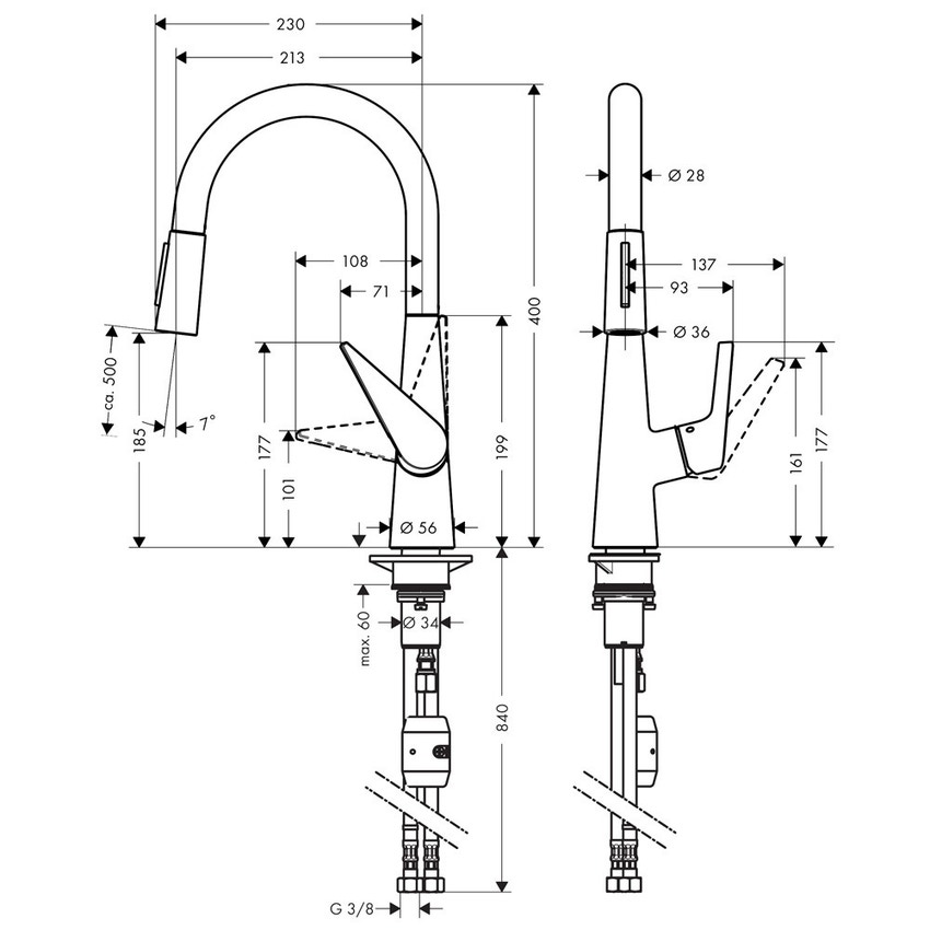Immagine di Hansgrohe TALIS S miscelatore cucina 200, con doccetta estraibile, finitura cromo 72813000
