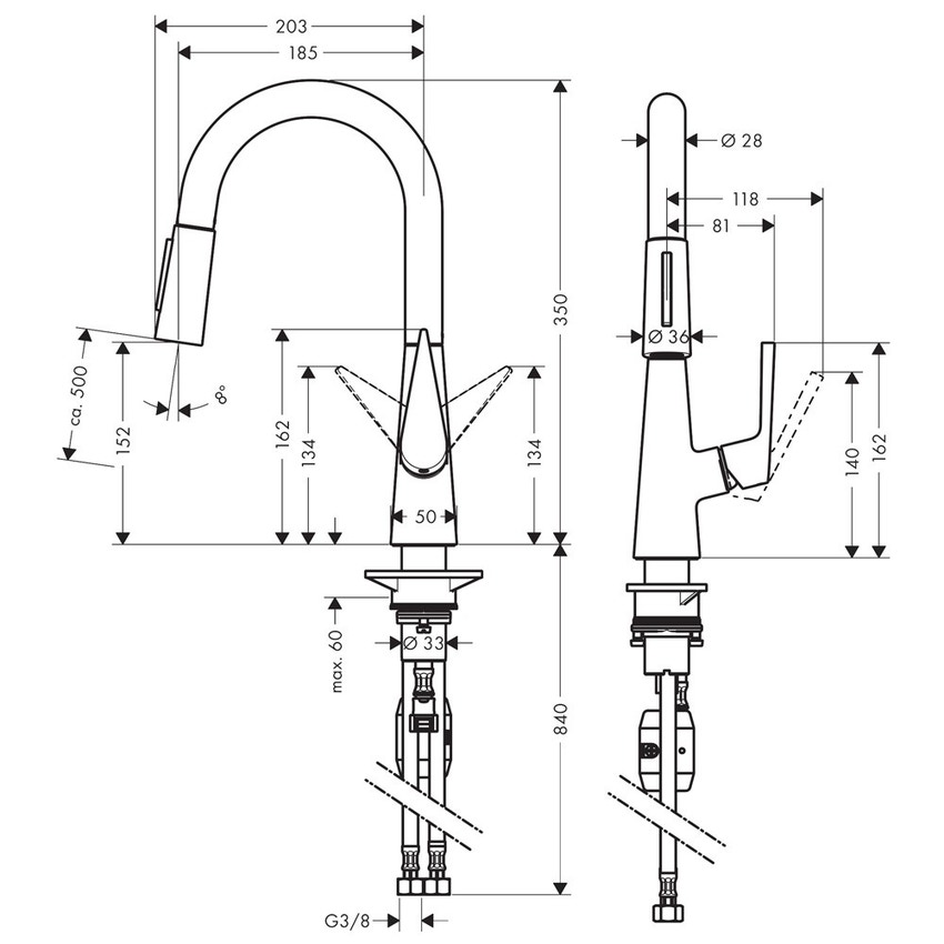 Immagine di Hansgrohe TALIS S miscelatore cucina 160, con doccetta estraibile, finitura acciaio inox 72815800