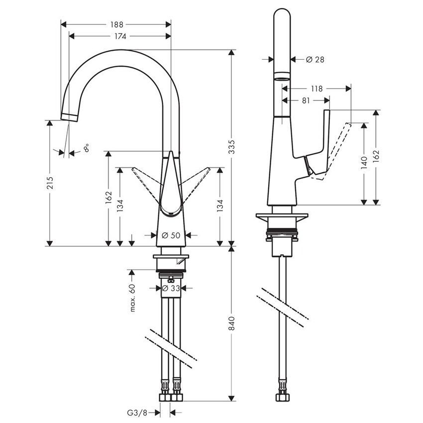 Immagine di Hansgrohe TALIS S miscelatore cucina monocomando 220, finitura acciaio inox 72814800
