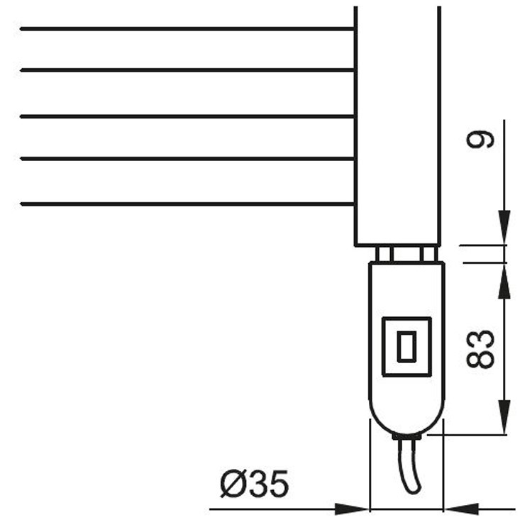Immagine di Irsap resistenza elettrica con interruttore ON/OFF cromo, 1000 W (L 70cm) con 2 raccordi T 1/2" + tappo 1/2" ANRES1000WDI50