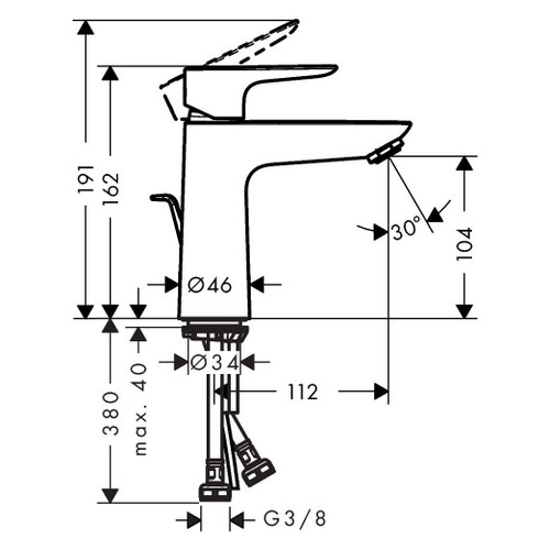 Immagine di Hansgrohe TALIS E miscelatore monocomando lavabo 110, CoolStart, con salterello, con scarico, finitura cromo 71713000