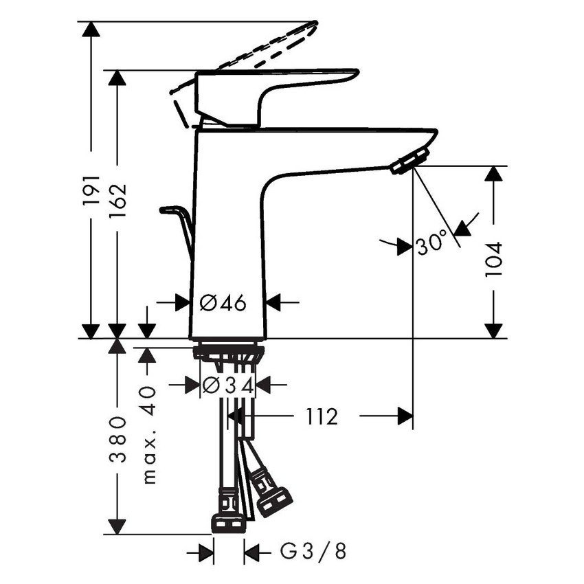 Immagine di Hansgrohe TALIS E miscelatore monocomando lavabo 110, CoolStart, con salterello, con scarico, finitura cromo 71713000