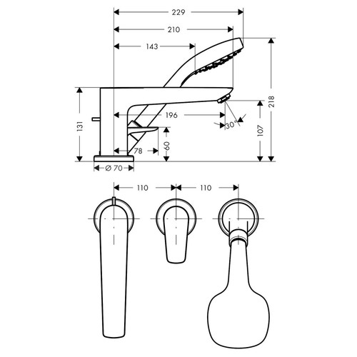 Immagine di Hansgrohe TALIS E rubinetteria 3 fori, bordo vasca, con Secuflex, finitura cromo 71730000