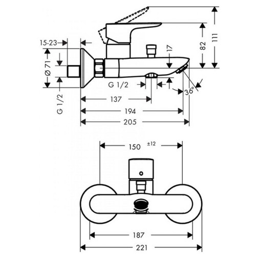 Immagine di Hansgrohe TALIS E miscelatore monocomando vasca, esterno, finitura cromo 71740000