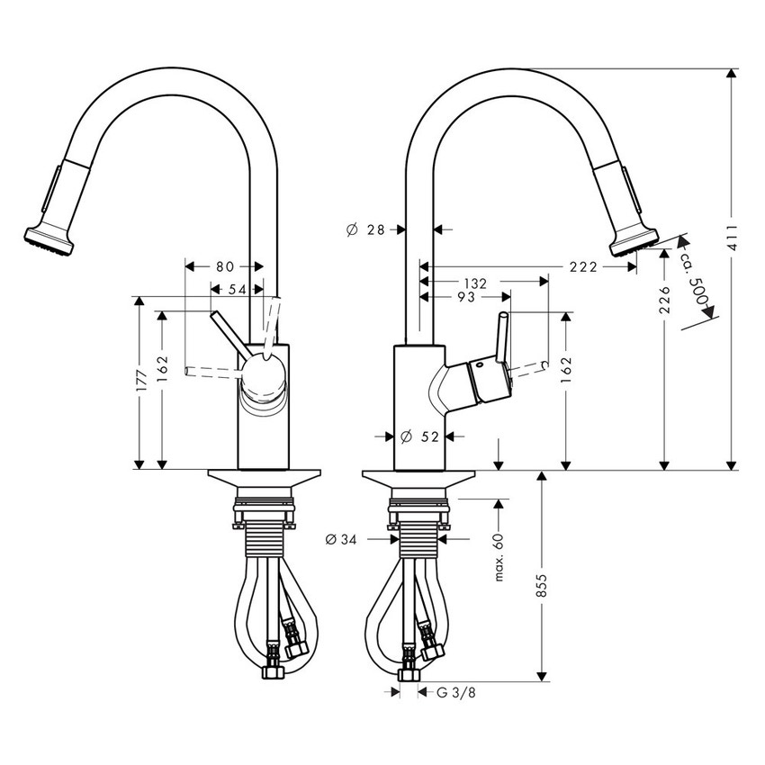 Immagine di Hansgrohe M52 miscelatore cucina monocomando 220, con doccetta estraibile, finitura cromo 14877000