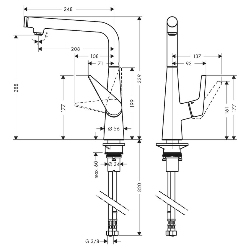 Immagine di Hansgrohe TALIS SELCET S miscelatore cucina monocomando 300, finitura acciaio inox 72820800
