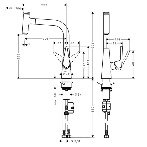 Immagine di Hansgrohe M51 miscelatore cucina monocomando 220, con bocca d'erogazione estraibile, finitura cromo 72822000