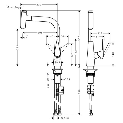 Immagine di Hansgrohe TALIS SELECT S miscelatore cucina monocomando 220 con bocca d'erogazione estraibile finitura finitura acciaio inox 72822800