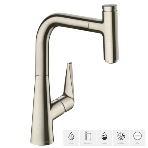 Immagine di Hansgrohe TALIS SELECT S miscelatore cucina monocomando 220 con bocca d'erogazione estraibile finitura finitura acciaio inox 72822800
