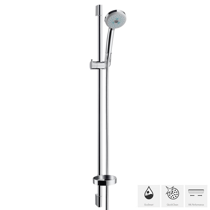 Immagine di Hansgrohe CROMA 100 set doccia multi EcoSmart 9 l/min con asta doccia 90 cm e portasapone finitura cromo 27655000