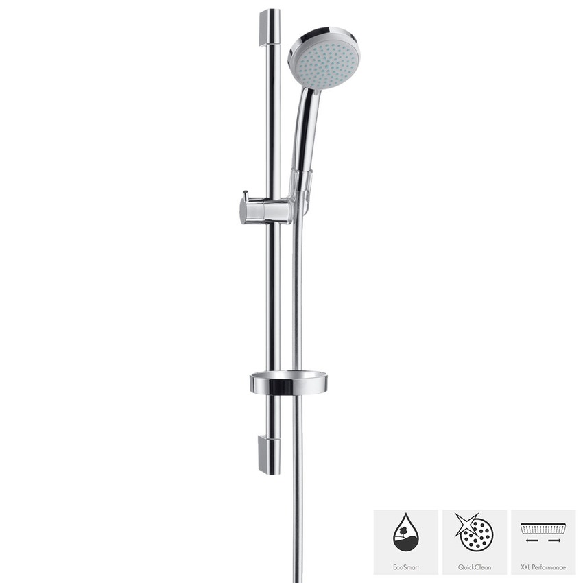 Immagine di Hansgrohe CROMA 100 set doccia Mono EcoSmart 9 l/min con asta doccia 65 cm e portasapone finitura cromo 27742000