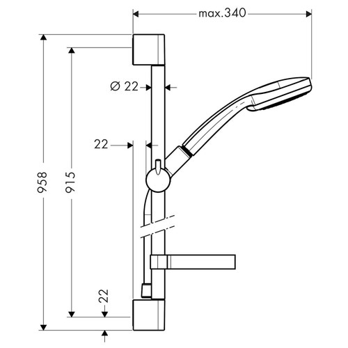 Immagine di Hansgrohe CROMA 100 set doccia Vario, con asta doccia 90 cm e portasapone, finitura cromo 27771000