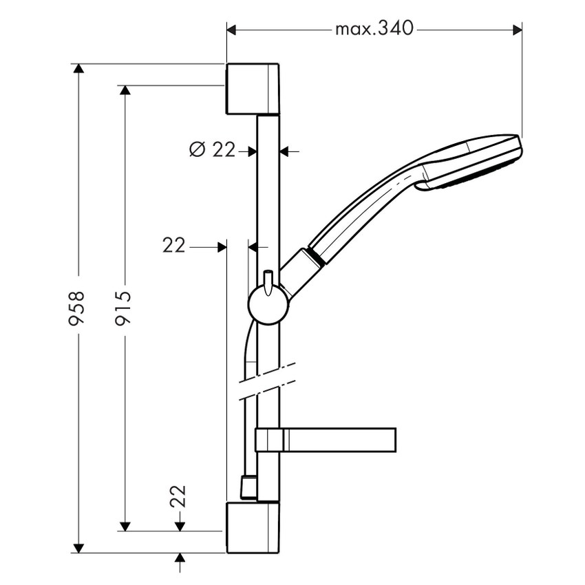 Immagine di Hansgrohe CROMA 100 set doccia Multi, con asta doccia 90 cm e portasapone, finitura cromo 27774000