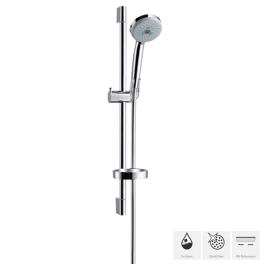 Immagine di Hansgrohe CROMA 100 set doccia Multi EcoSmart 9 l/min con asta doccia 65 cm e portasapone finitura cromo 27777000