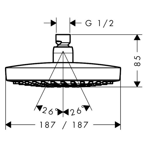 Immagine di Hansgrohe CROMA SELECT E soffione doccia 180 2 jet, EcoSmart 9 l/min, finitura cromo e bianco 26528400