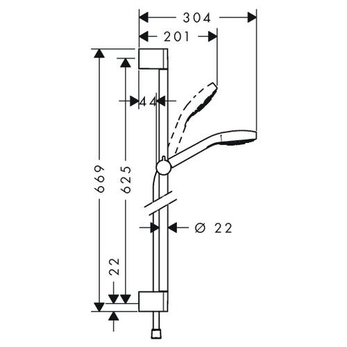Immagine di Hansgrohe CROMA SELECT E set doccia 1 jet, con asta doccia 65 cm, finitura cromo e bianco 26584400