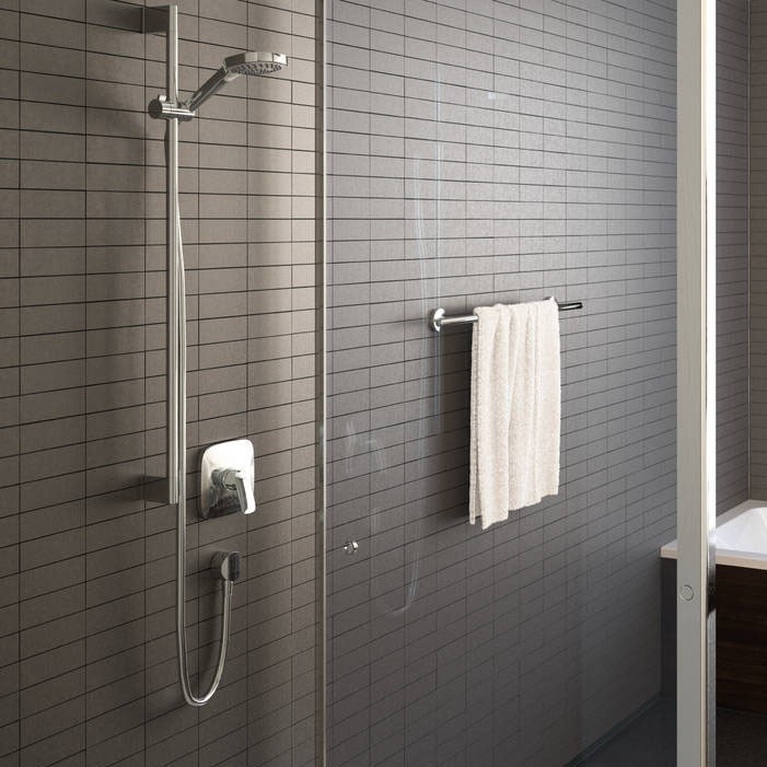 Immagine di Hansgrohe CROMA SELECT E set doccia Multi con asta doccia 90 cm, finitura cromo e bianco 26590400