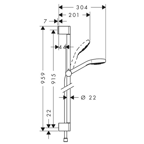 Immagine di Hansgrohe CROMA SELECT E set doccia Vario, EcoSmart 9 l/min, con asta doccia 90 cm, finitura cromo e bianco 26593400