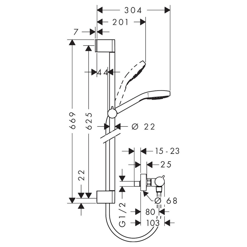 Immagine di Hansgrohe CROMA SELECT E sistema doccia esterno Vario, con termostatico Ecostat Comfort e asta doccia 65 cm, finitura cromo e bianco 27081400
