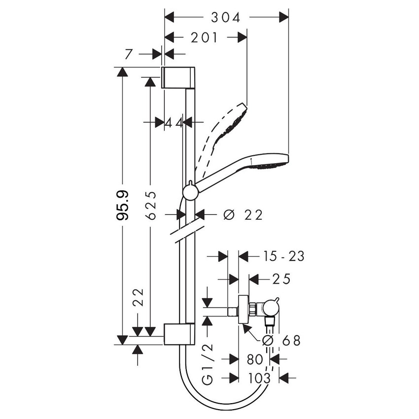 Immagine di Hansgrohe CROMA SELECT E sistema doccia esterno Vario, con termostatico Ecostat Comfort e asta doccia 90 cm, finitura cromo e bianco 27082400
