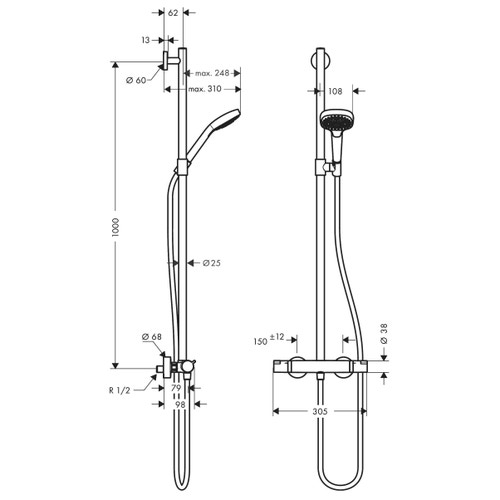 Immagine di Hansgrohe CROMA SELECT E semipipe Multi, con termostatico, finitura cromo e bianco 27248400
