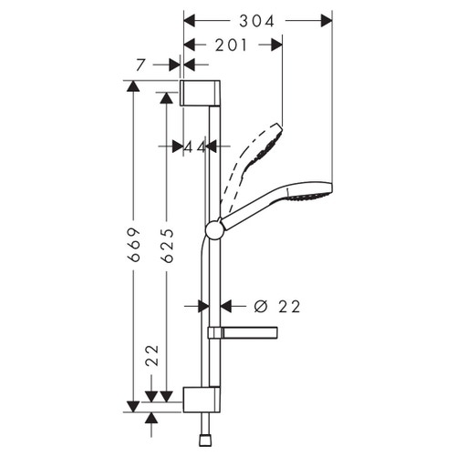 Immagine di Hansgrohe CROMA SELECT S set doccia Vario, con asta doccia 65 cm e portasapone, finitura cromo e bianco 26566400