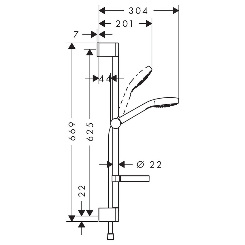 Immagine di Hansgrohe CROMA SELECT S set doccia Vario, con asta doccia 65 cm e portasapone, finitura cromo e bianco 26566400
