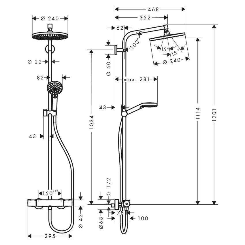 Hansgrohe Standard CROMETTA S showerpipe 240 1 jet con termostatico,  finitura cromo - 27267000