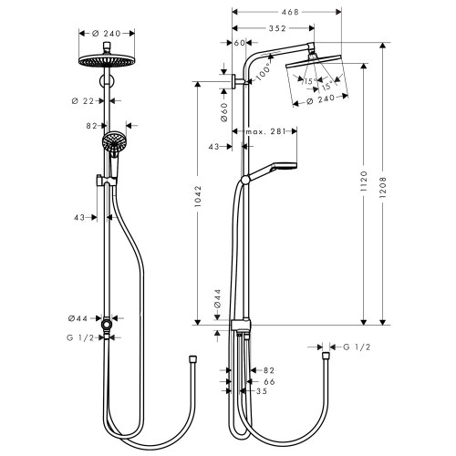 Immagine di Hansgrohe CROMETTA S showerpipe 240 1 jet, EcoSmart 9 l/min Reno, finitura cromo 27270000