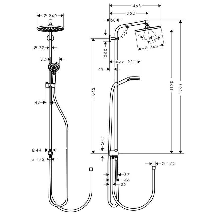 Immagine di Hansgrohe CROMETTA S showerpipe 240 1 jet, EcoSmart 9 l/min Reno, finitura cromo 27270000