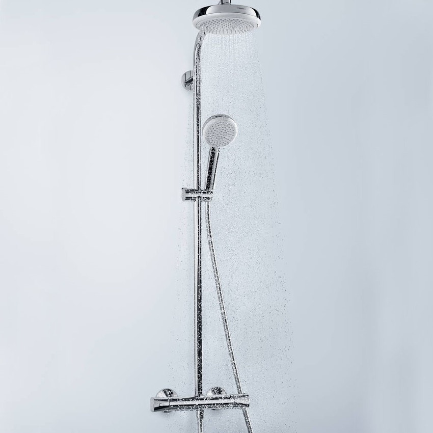 Immagine di Hansgrohe CROMETTA 100 showerpipe 160 1 jet con termostatico, finitura cromo e bianco 27264400
