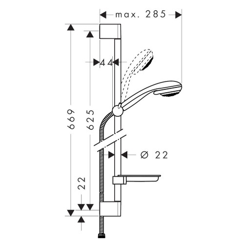 Immagine di Hansgrohe CROMETTA 85 set doccia Vario, con asta doccia 67 cm e portasapone, finitura cromo 27764000