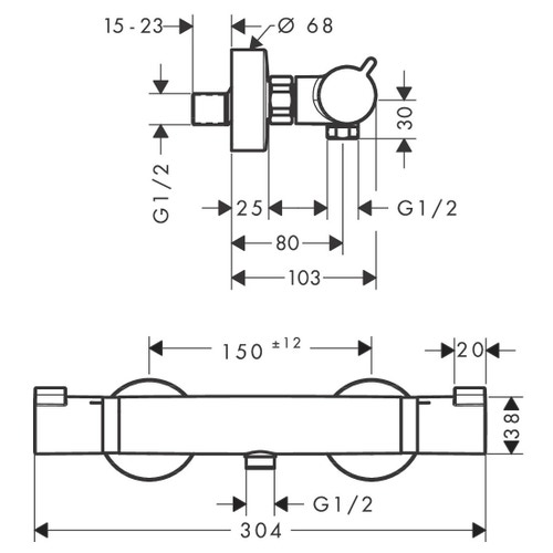 Immagine di Hansgrohe ECOSTAT miscelatore termostatico doccia esterno, finitura cromo 13116000