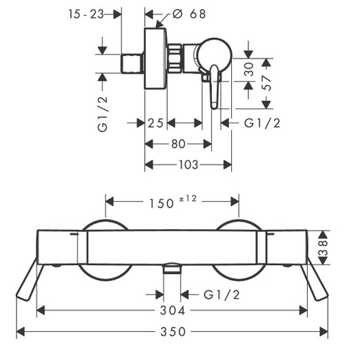 Immagine di Hansgrohe ECOSTAT miscelatore termostatico doccia comfort care esterno, con maniglia extra lunga, finitura cromo 13117000
