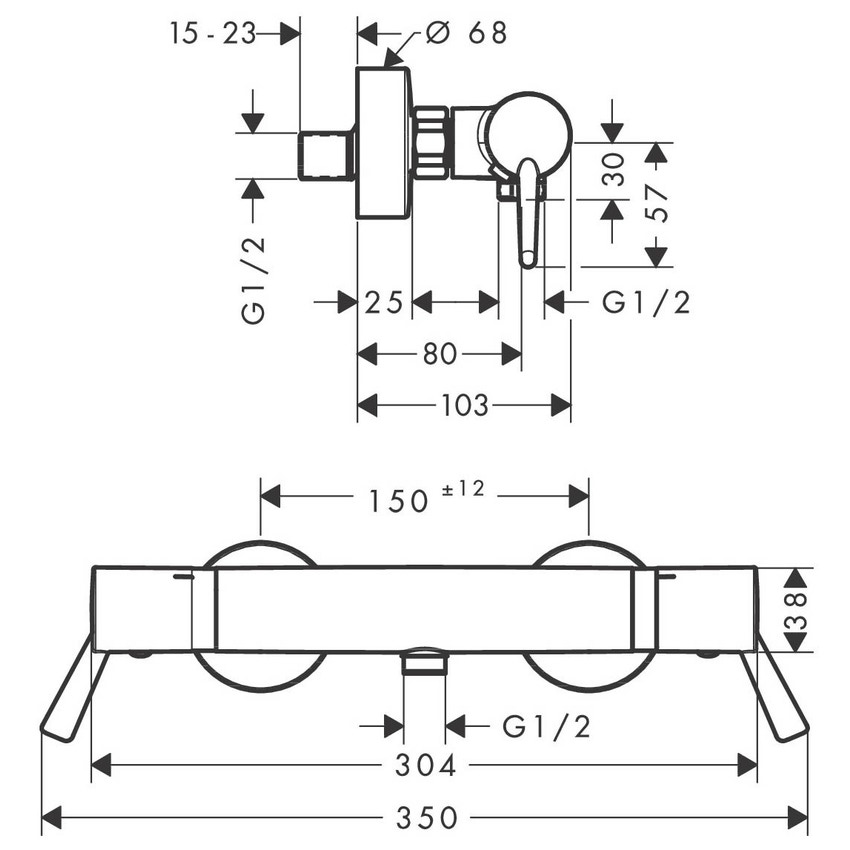Immagine di Hansgrohe ECOSTAT miscelatore termostatico doccia comfort care esterno, con maniglia extra lunga, finitura cromo 13117000