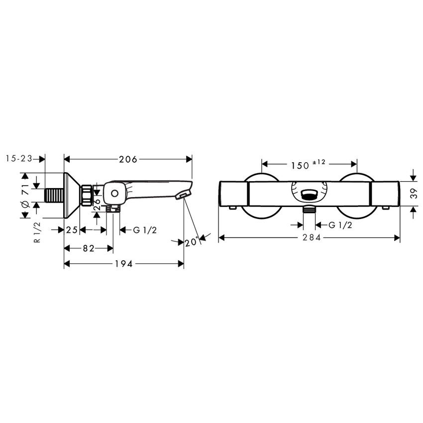 Immagine di Hansgrohe ECOSTAT miscelatore termostatico vasca universale esterno, finitura cromo 13123000
