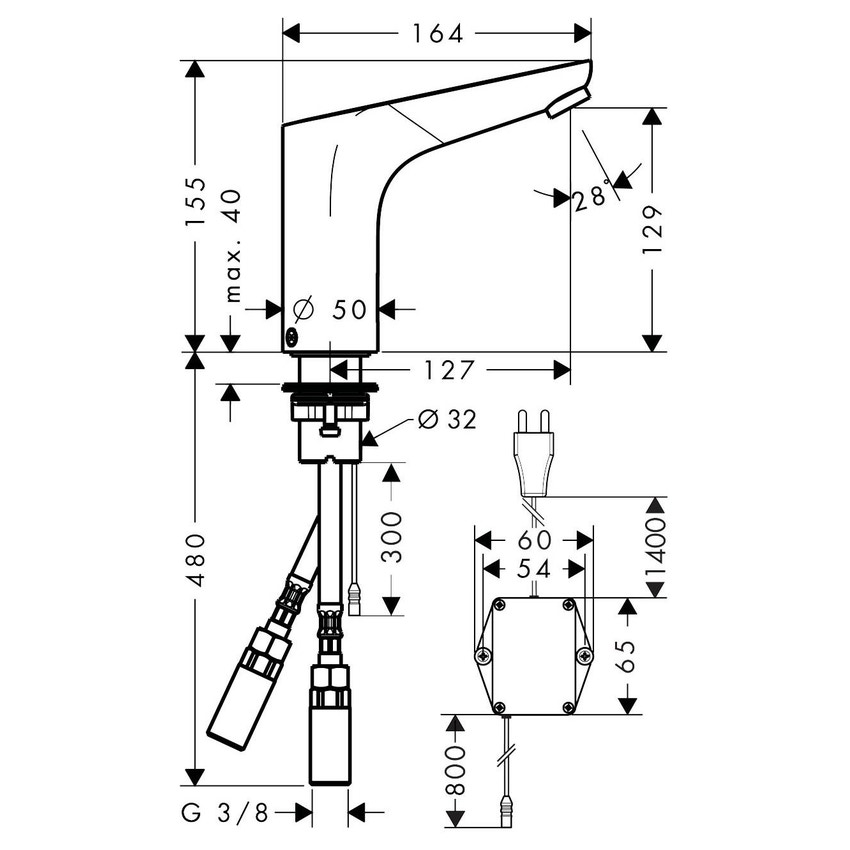 Immagine di Hansgrohe FOCUS miscelatore elettronico lavabo, senza regolazione temperatura, con trasformatore 230 V, finitura cromo 31174000