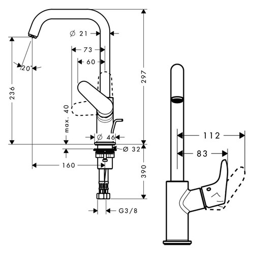 Immagine di Hansgrohe FOCUS miscelatore monocomando lavabo 240, con bocca erogazione girevole, scarico e saltarello, finitura cromo 31609000