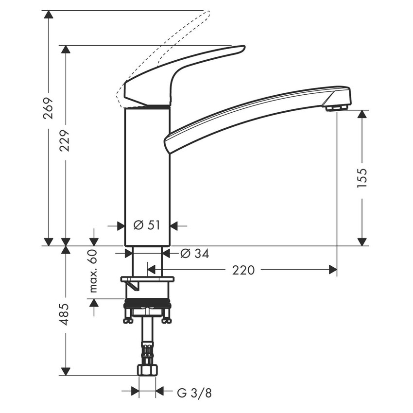 Immagine di Hansgrohe FOCUS miscelatore cucina monocomando 160, finitura acciaio inox 31806800